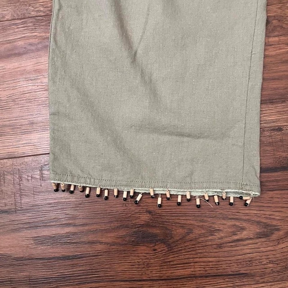 Vintage Green Linen Blend Capri Pants Beaded Women S Resort Coastal Grandma Boho - Picture 3 of 8